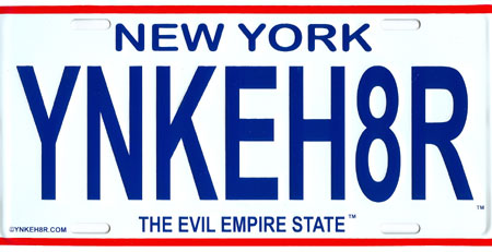 New York Evil Empire State Yankee Hater License Plate